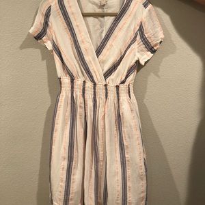 Jcrew factory pink, blue white striped midi dress